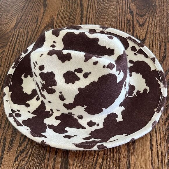 Free People Milk Money Cowboy Rancher Hat Wool Felt Cow Print One Size - Picture 5 of 6